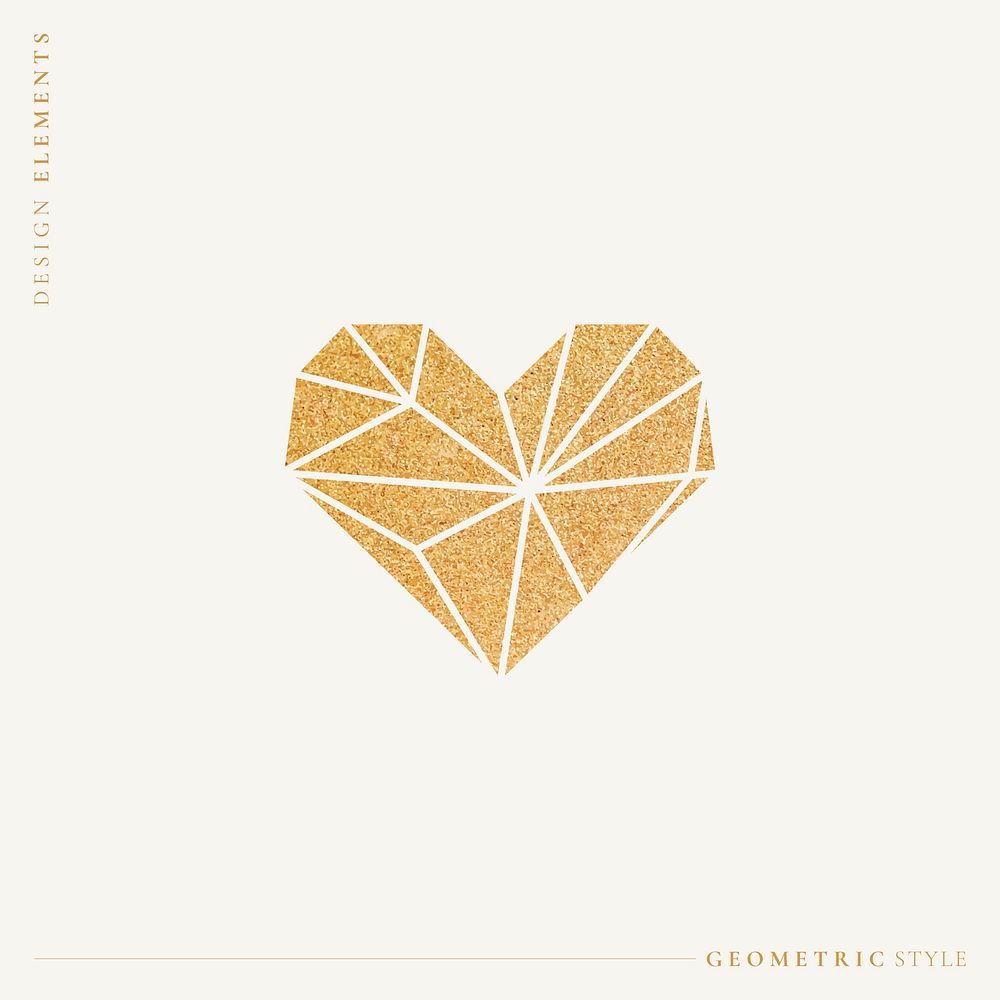 Golden shimmering geometric heart vector