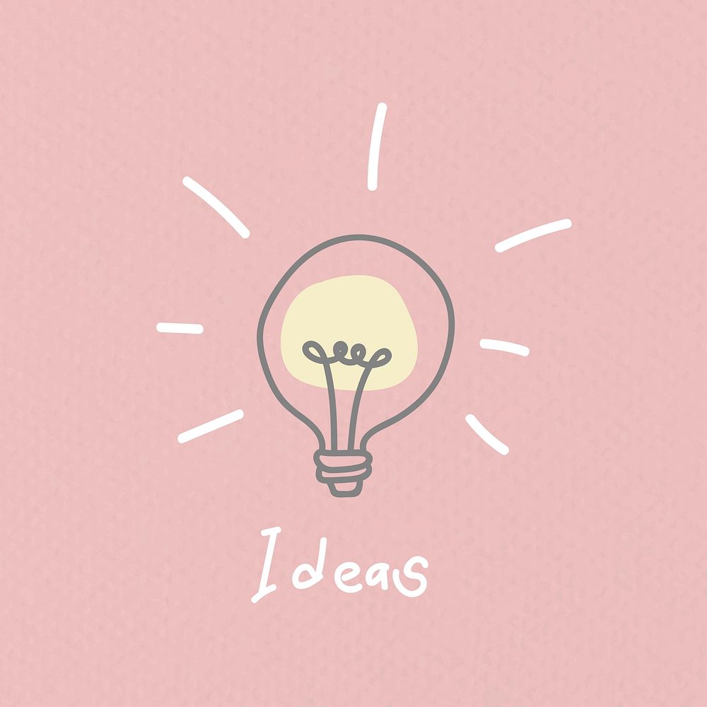 Doodle light bulb psd illustration on pink background