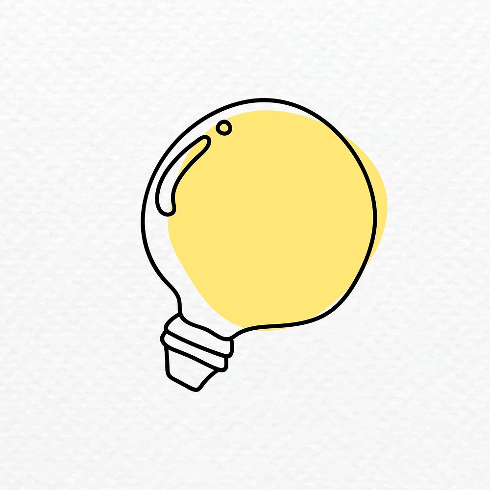 Yellow glowing doodle light bulb psd in minimal style