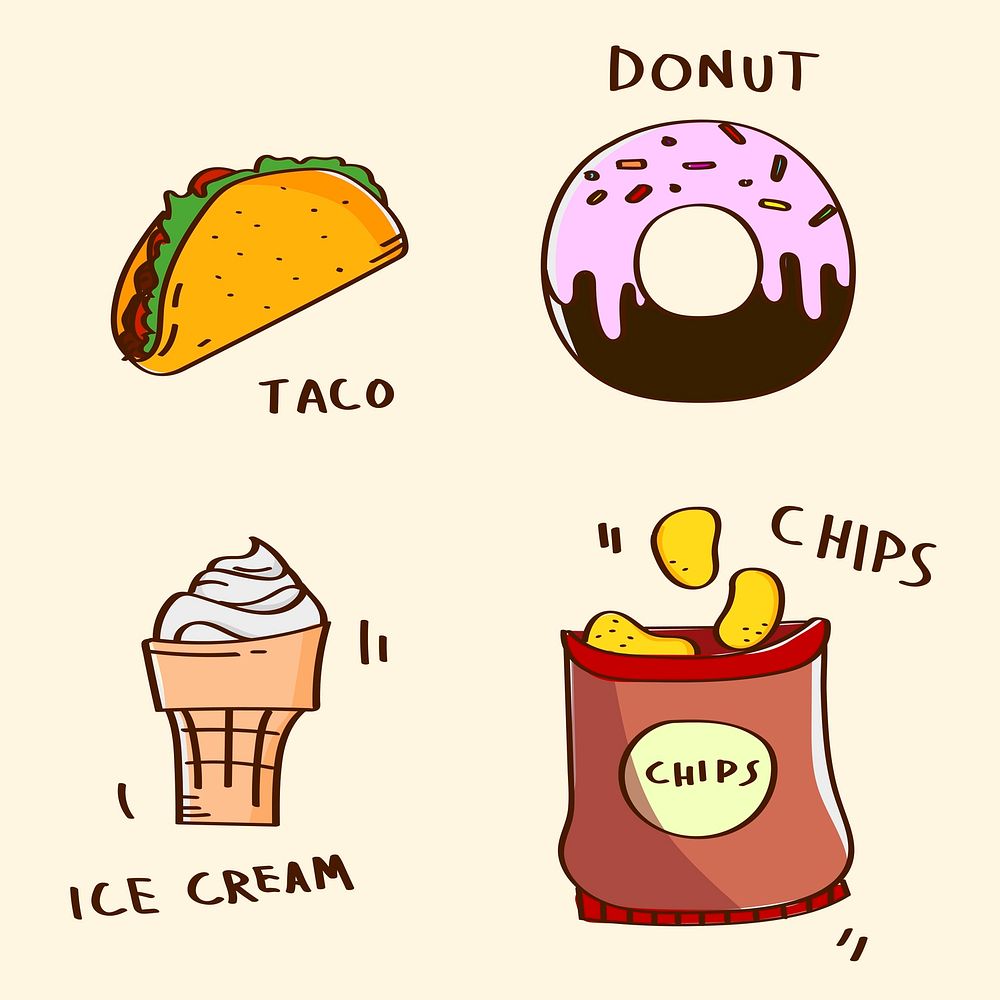 Hand drawn fast food vector set