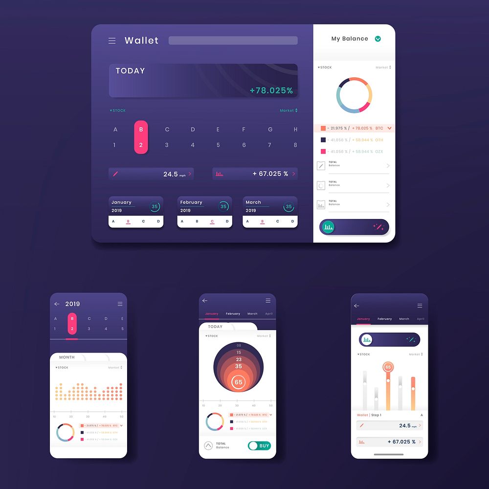 Dark purple stock trading infographic template design vector