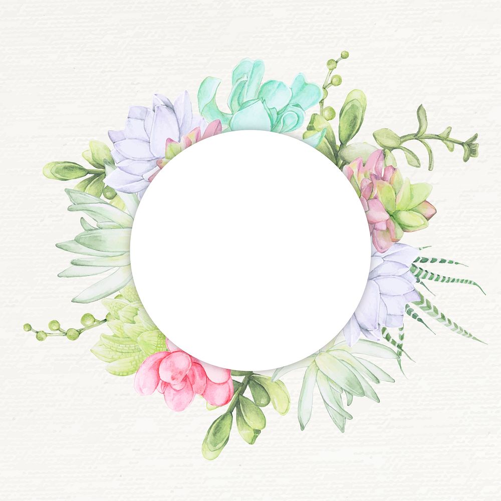 Hand drawn succulent round frame template vector