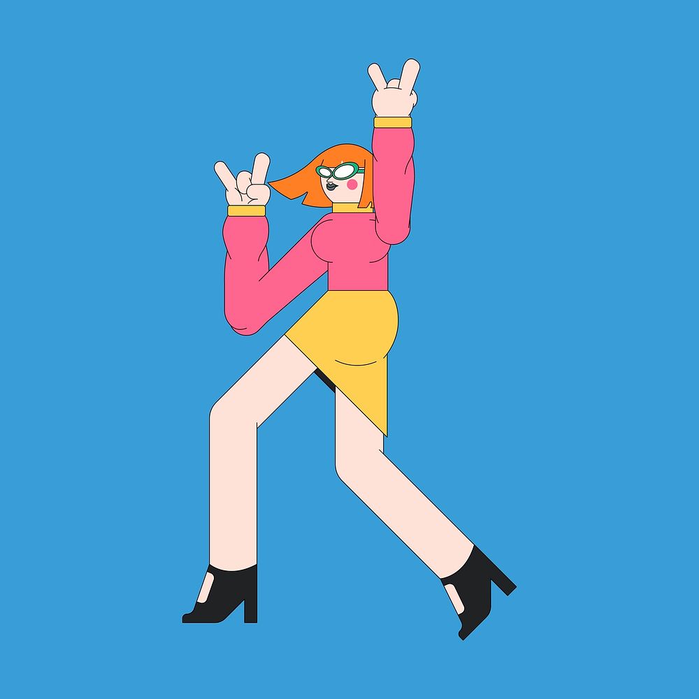 Young woman music fan character on blue background vector