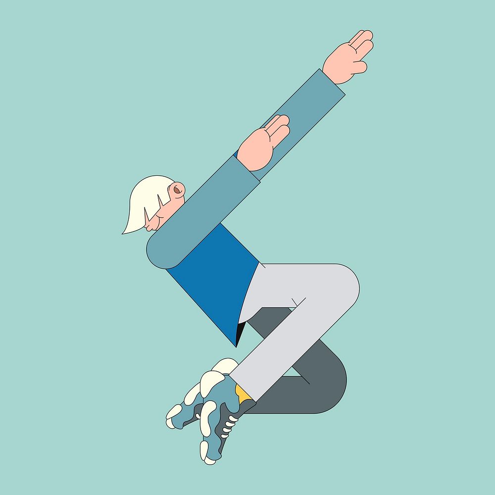 Young male character dabbing on mint green background vector