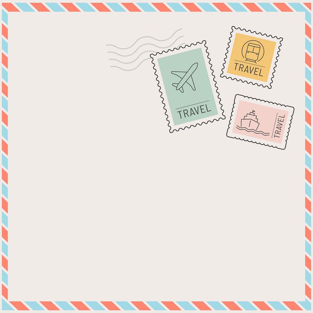 Stamped postcard frame with travel theme vector