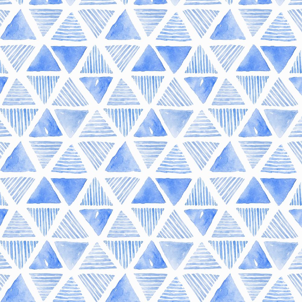 Indigo blue watercolor triangle patterned seamless background vector