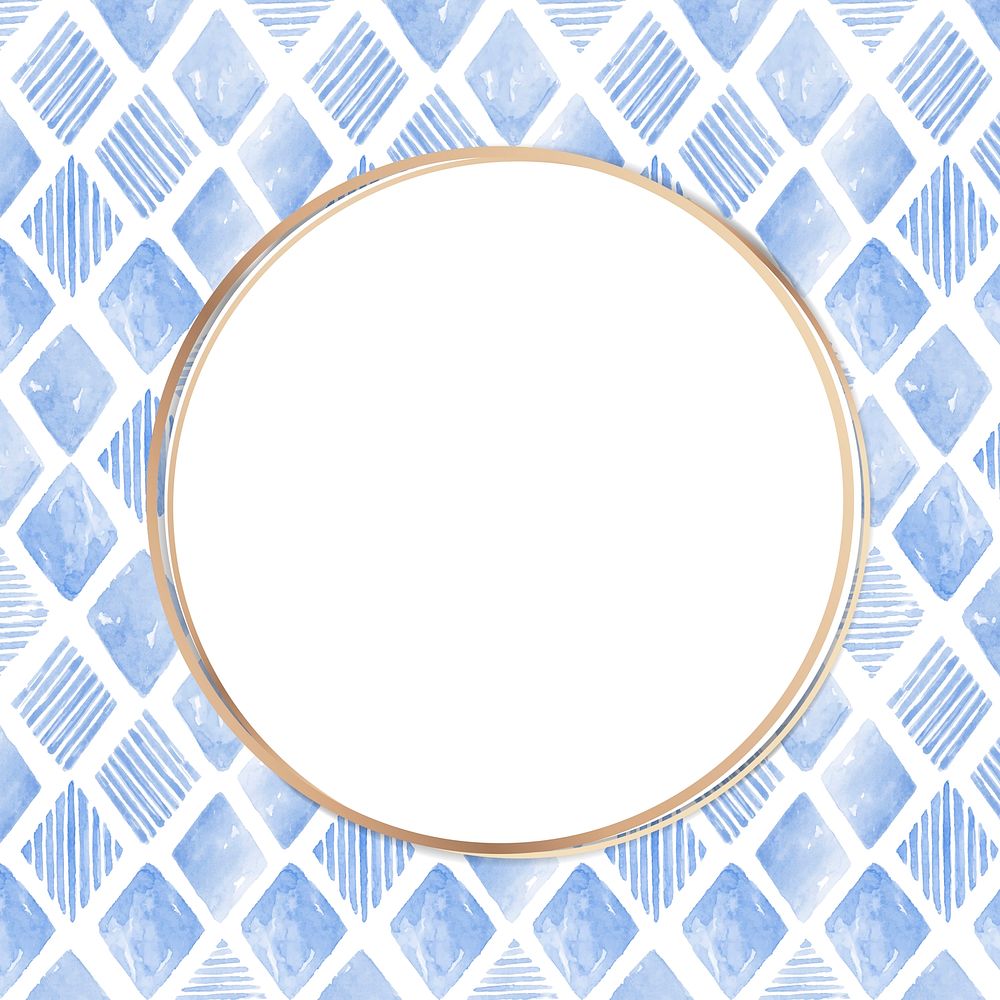 Gold frame with indigo blue rhombus seamless patterned background vector