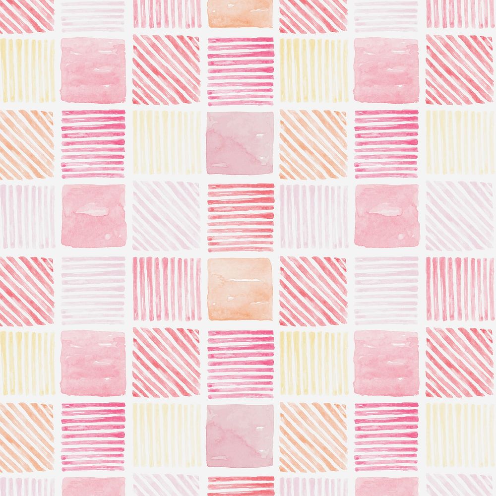 Pink and yellow watercolor geometric patterned seamless background vector
