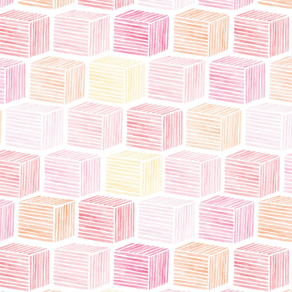 Pink watercolor cubic patterned seamless background vector