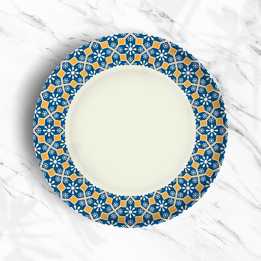Indian pattern plate on white marble background vector