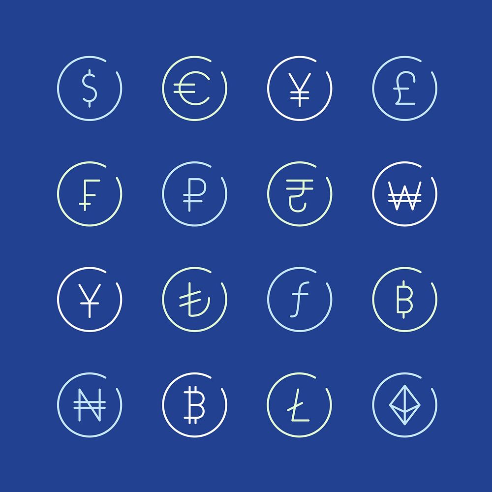 Currency symbol design elements vector set