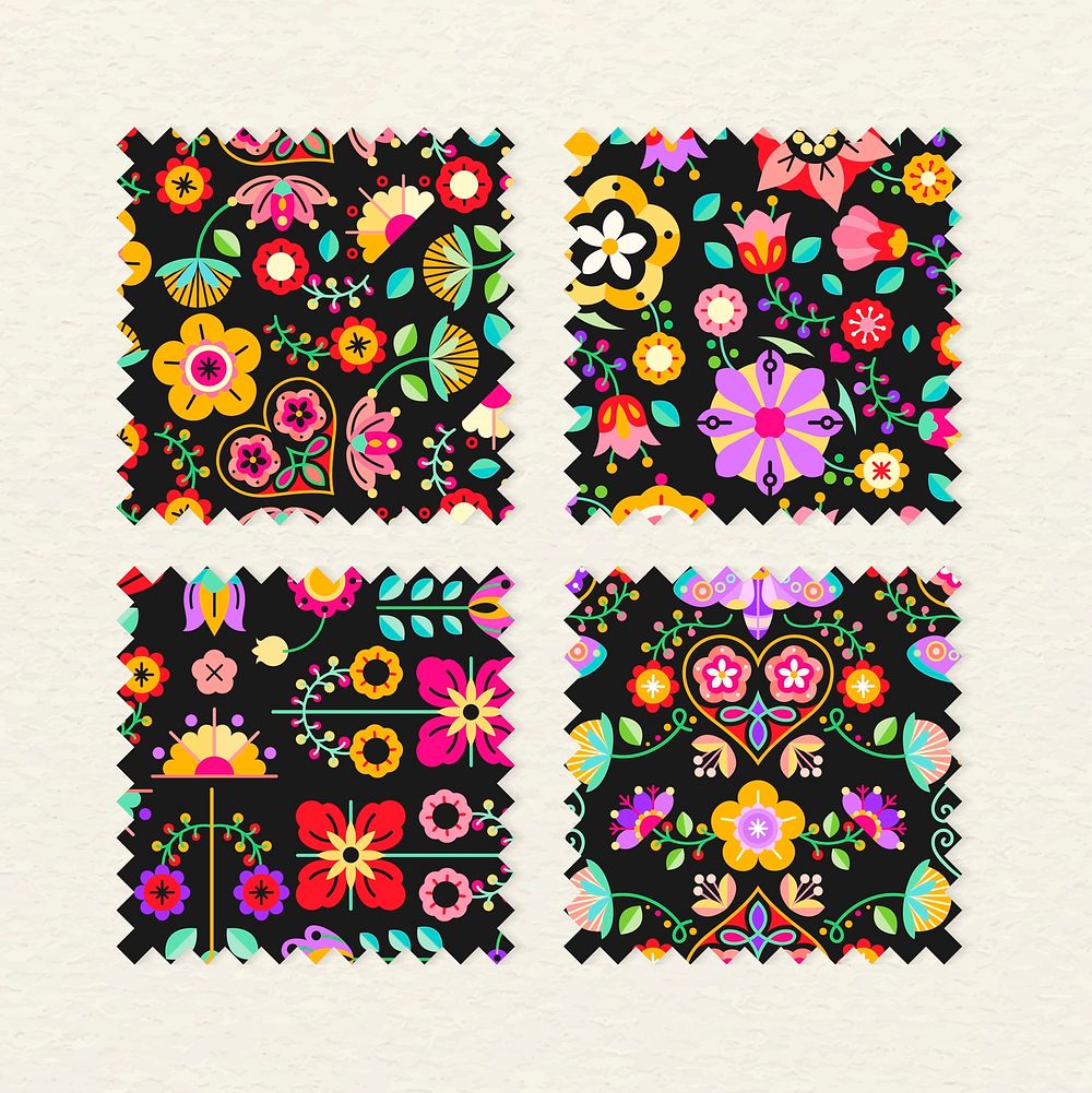 Flowers folk art patterned stamps vector set