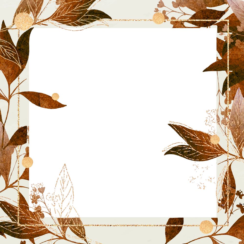 Blank leafy brown square frame vector