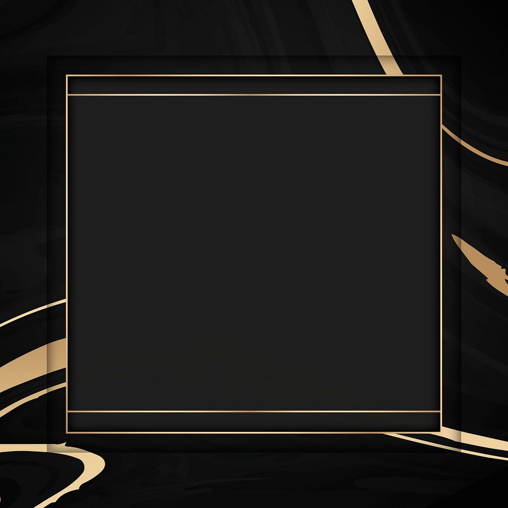 Square gold frame psd with black fluid background