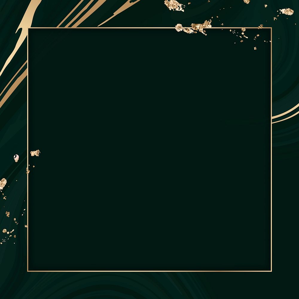 Square gold frame on a black fluid patterned background vector