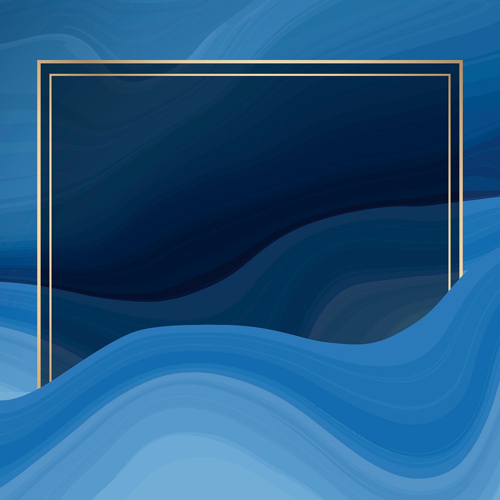 Gold square frame psd dark blue marble