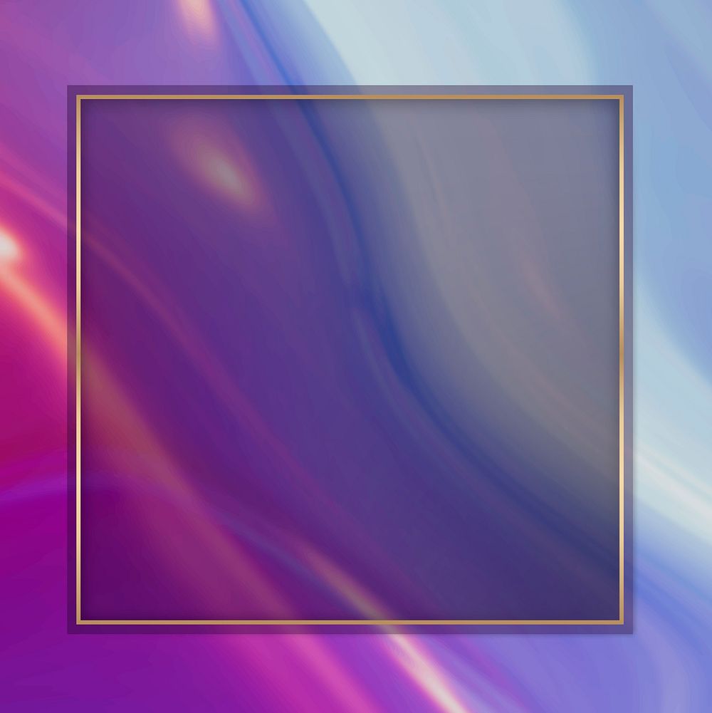 Square gold frame on purple fluid patterned background vector