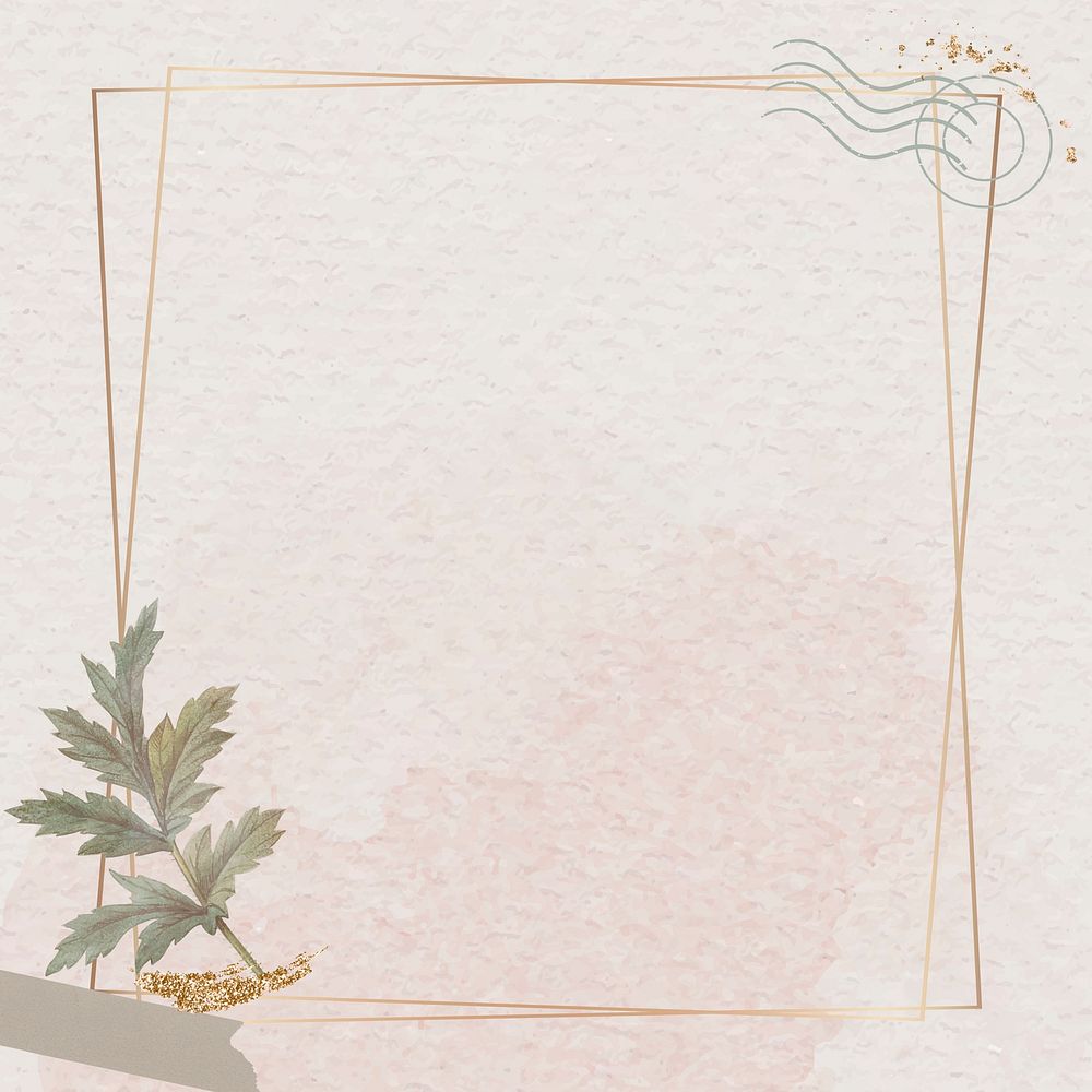 Gold frame with leaf on beige background vector