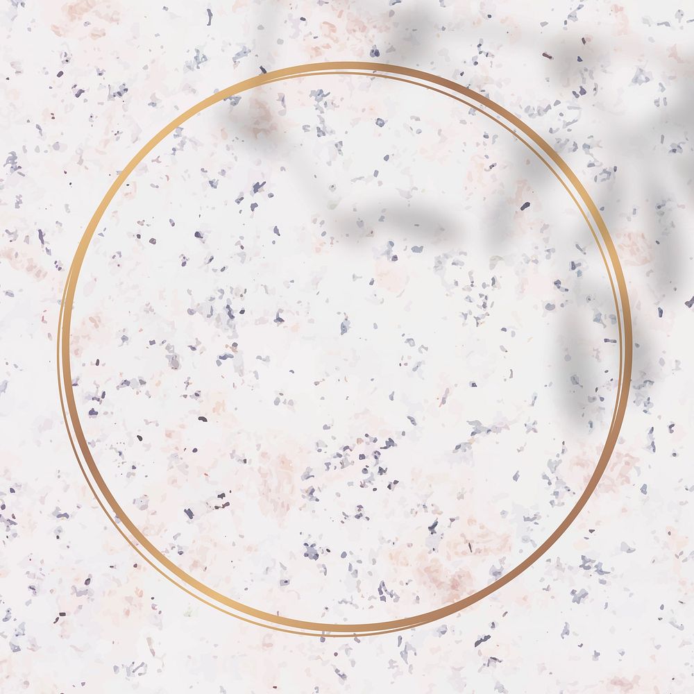 Round gold frame on shadowed white marble background vector