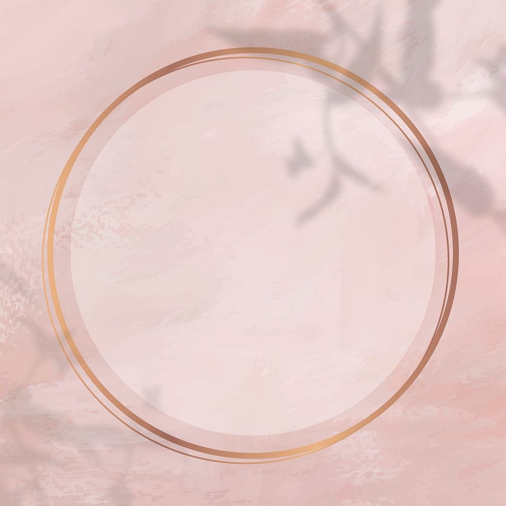 Round gold frame on shadowed pink paint background vector