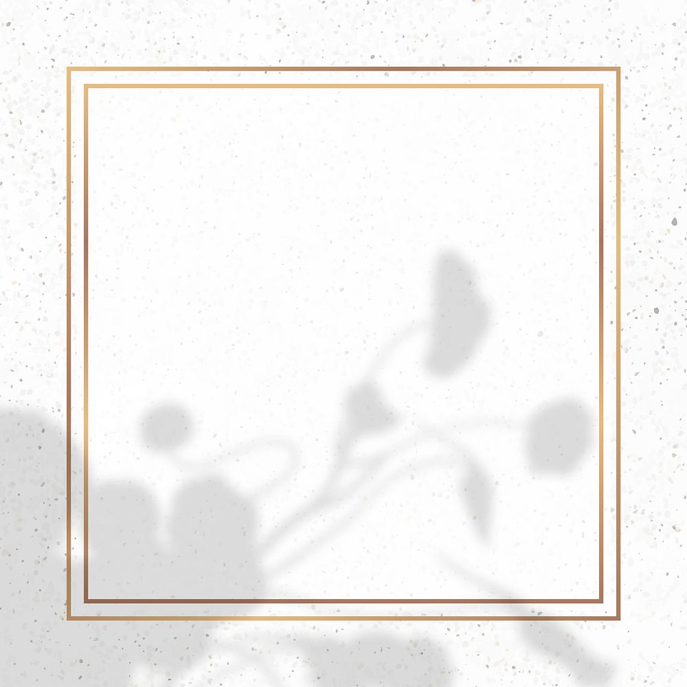 Square  gold frame with floral shadow on white marble background vector