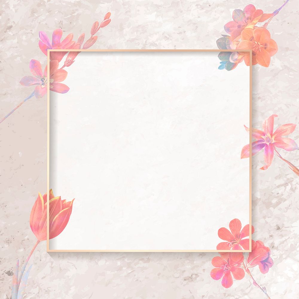Blank pink floral square frame vector