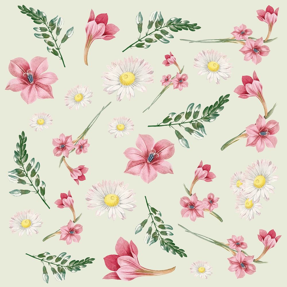 Pink and white flowers pattern | Premium Vector - rawpixel