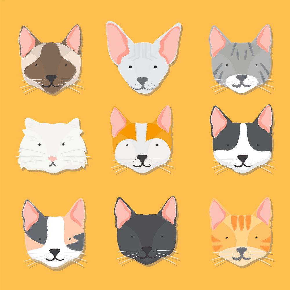 Illustration set of cat heads