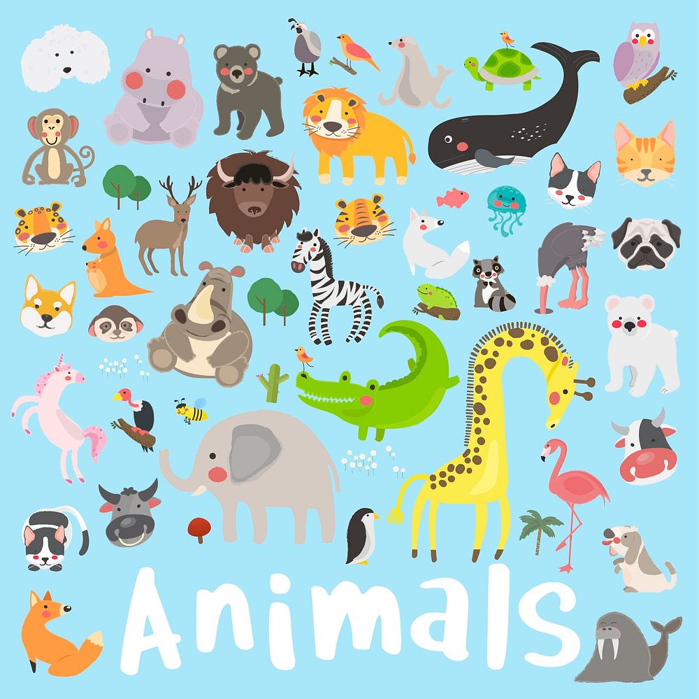 Illustration drawing style set of wildlife
