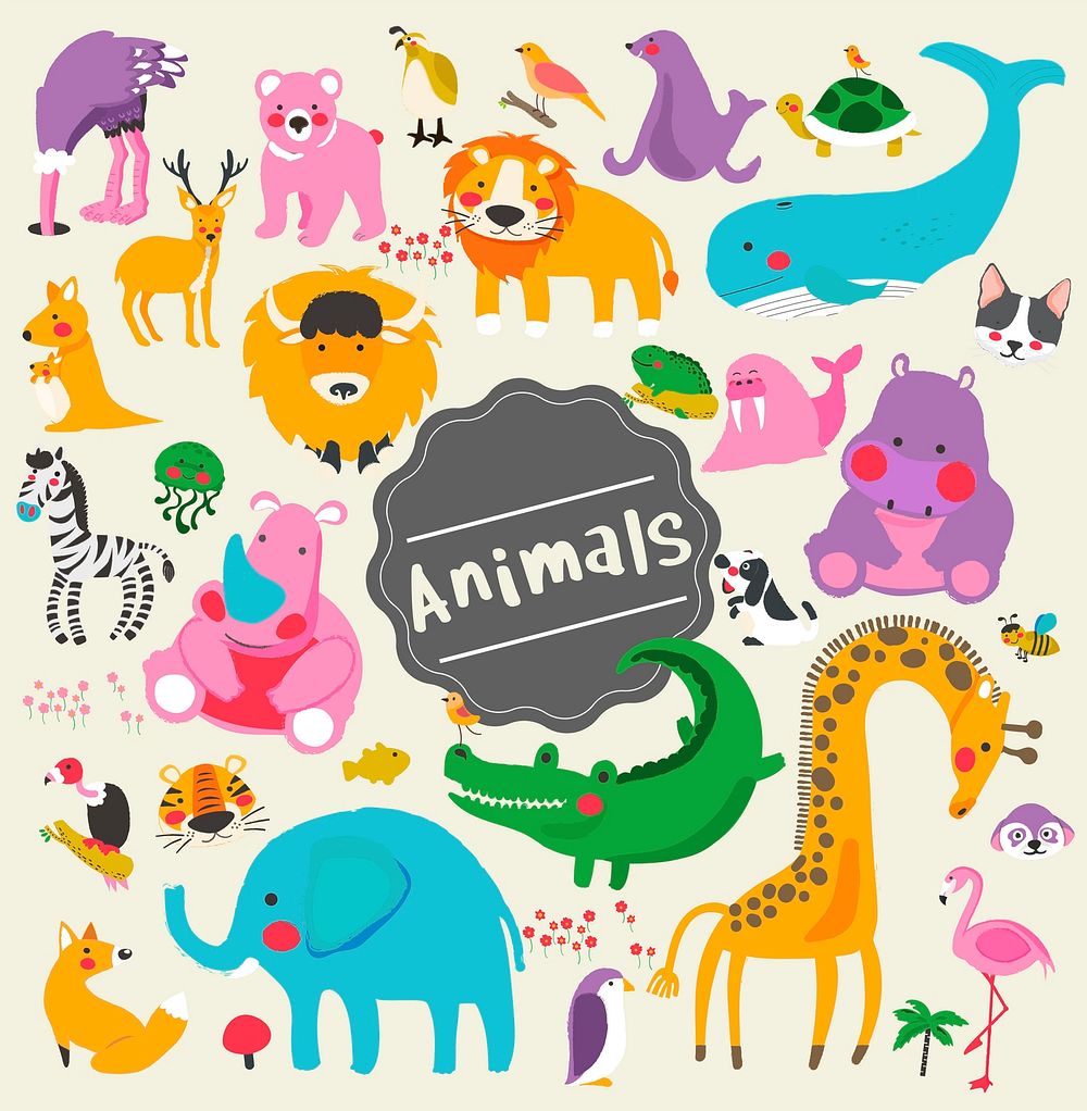 Illustration drawing style set of wildlife