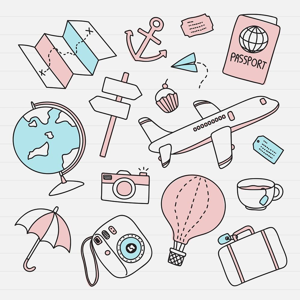 Hand drawn travel element vector set