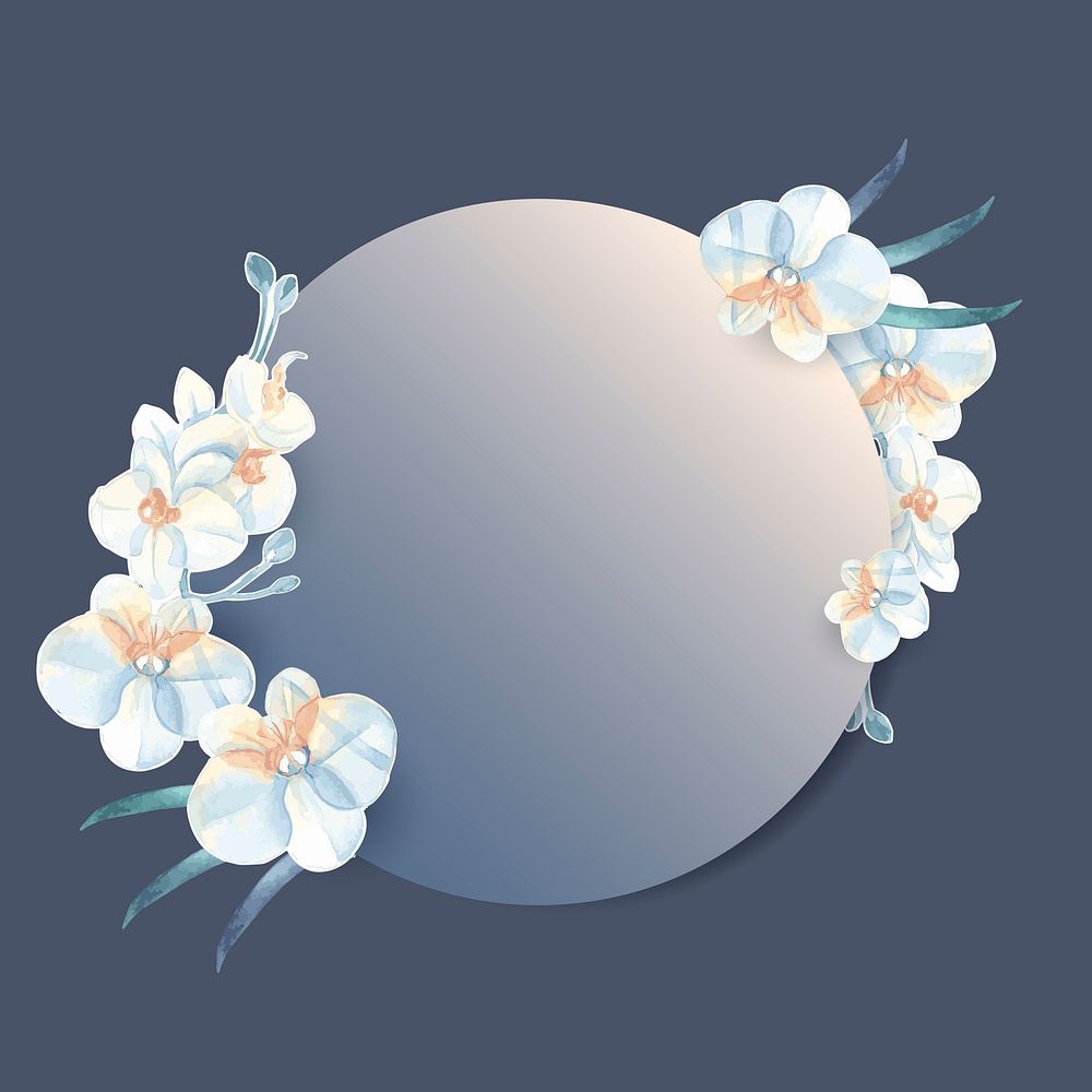 Round blue flower frame vector