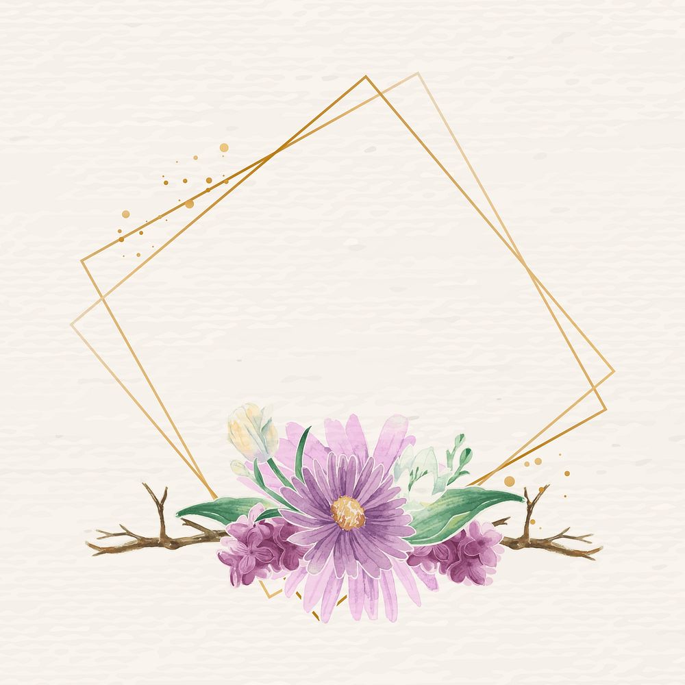Rhombus gold flower frame vector