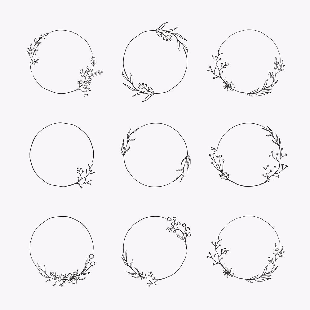 Round floral frame element vector set
