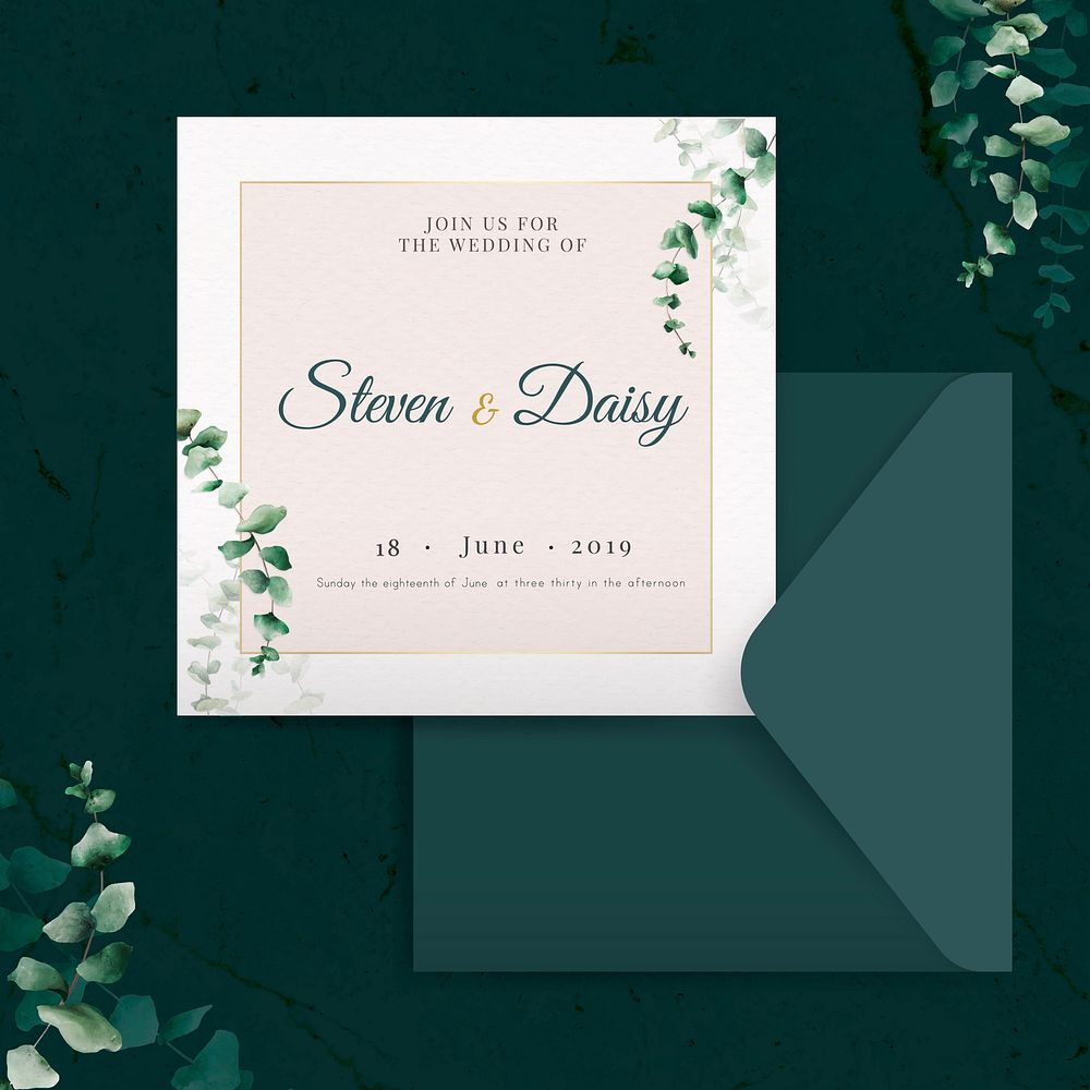 Hand drawn eucalyptus leaf invitation card template vector