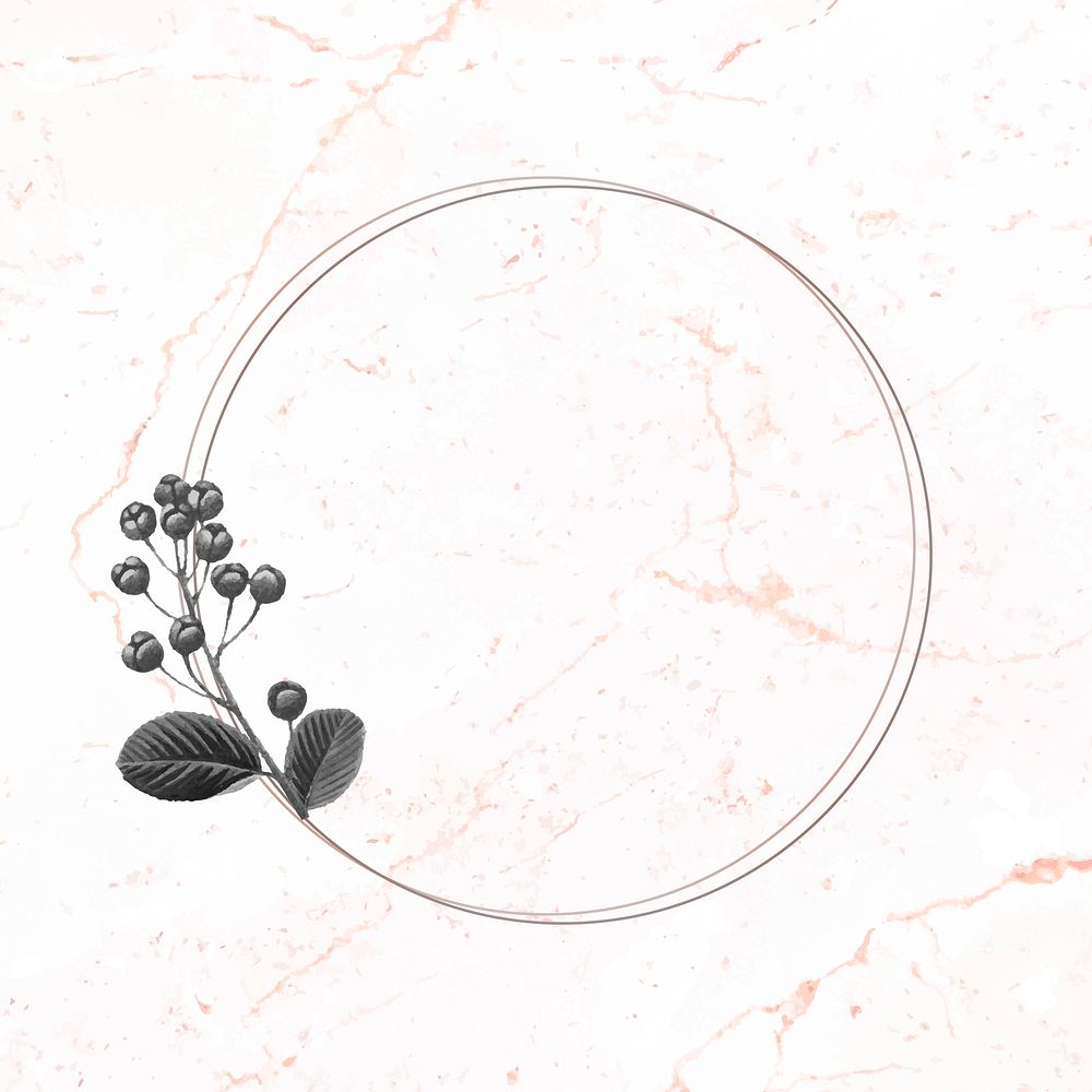 Round floral frame on marble background vector