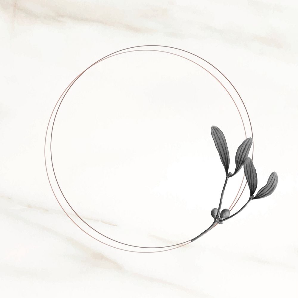 Round floral frame on marble background vector