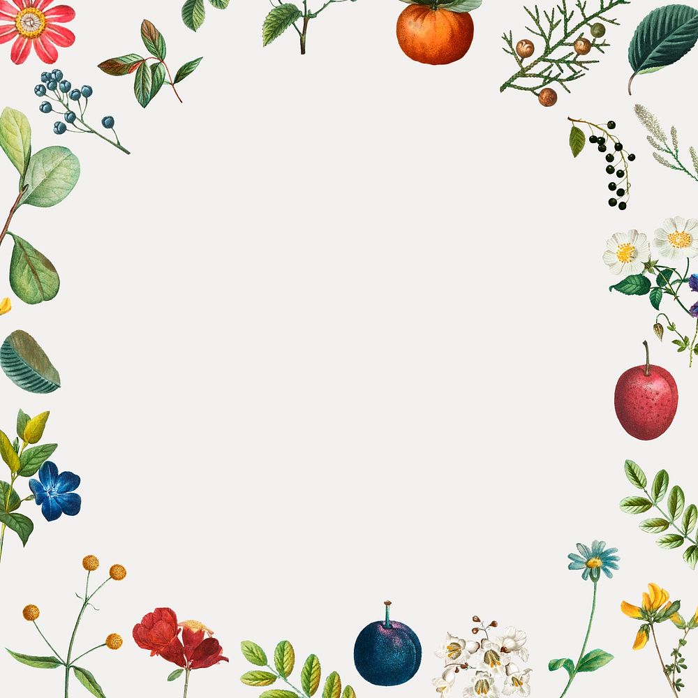 Fruit and flower frame psd botanical border vintage illustration