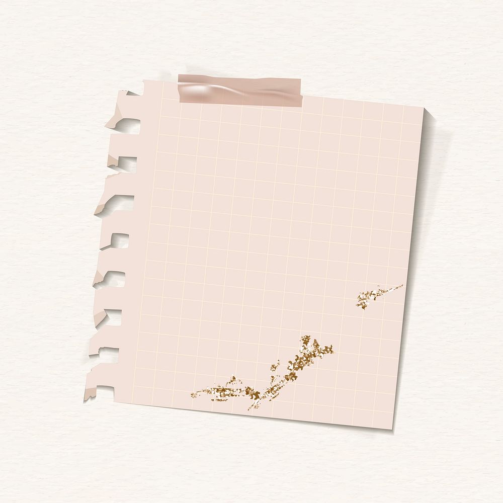 Ripped pink grid note paper template vector