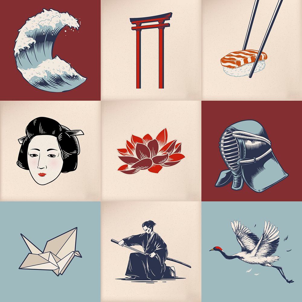Drawing set of Japanese culture