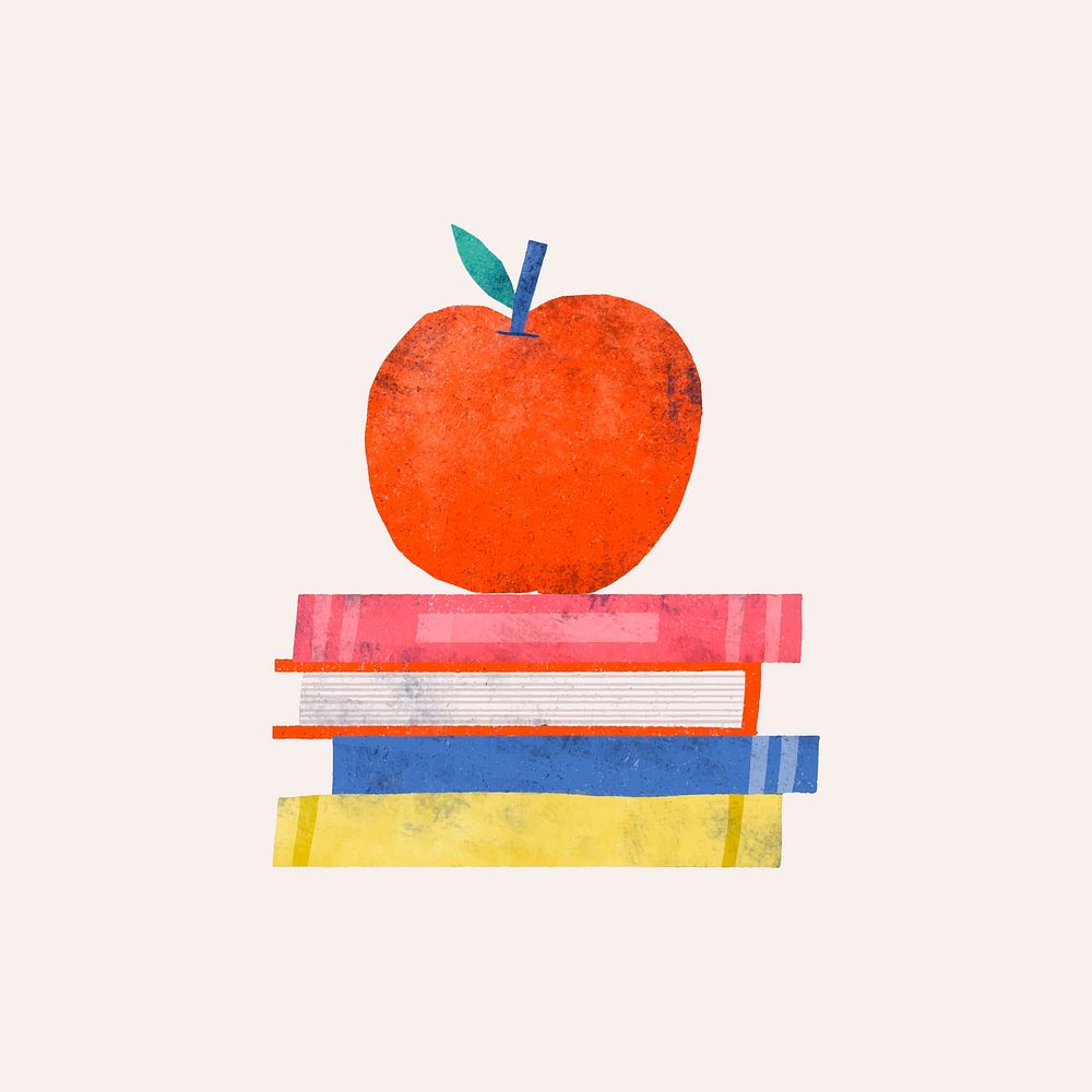 Apple doodle on a pile of books vector