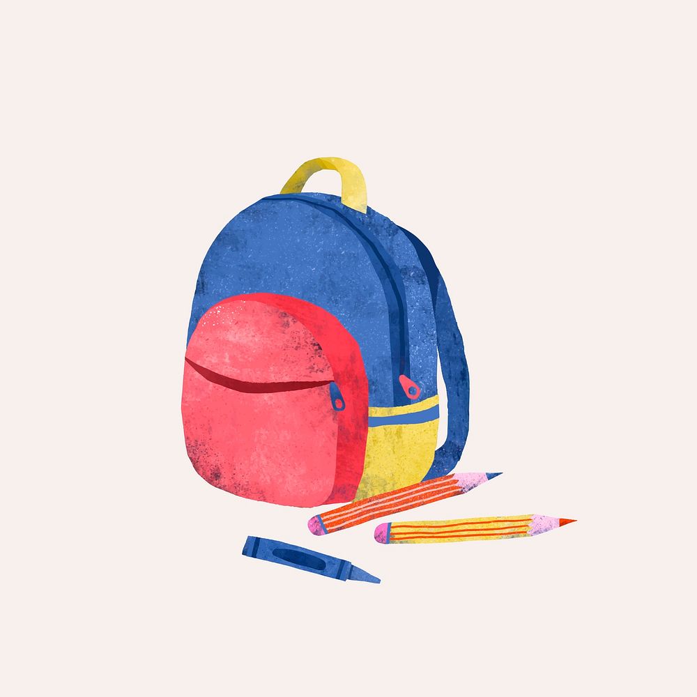 Colorful school backpack doodle vector