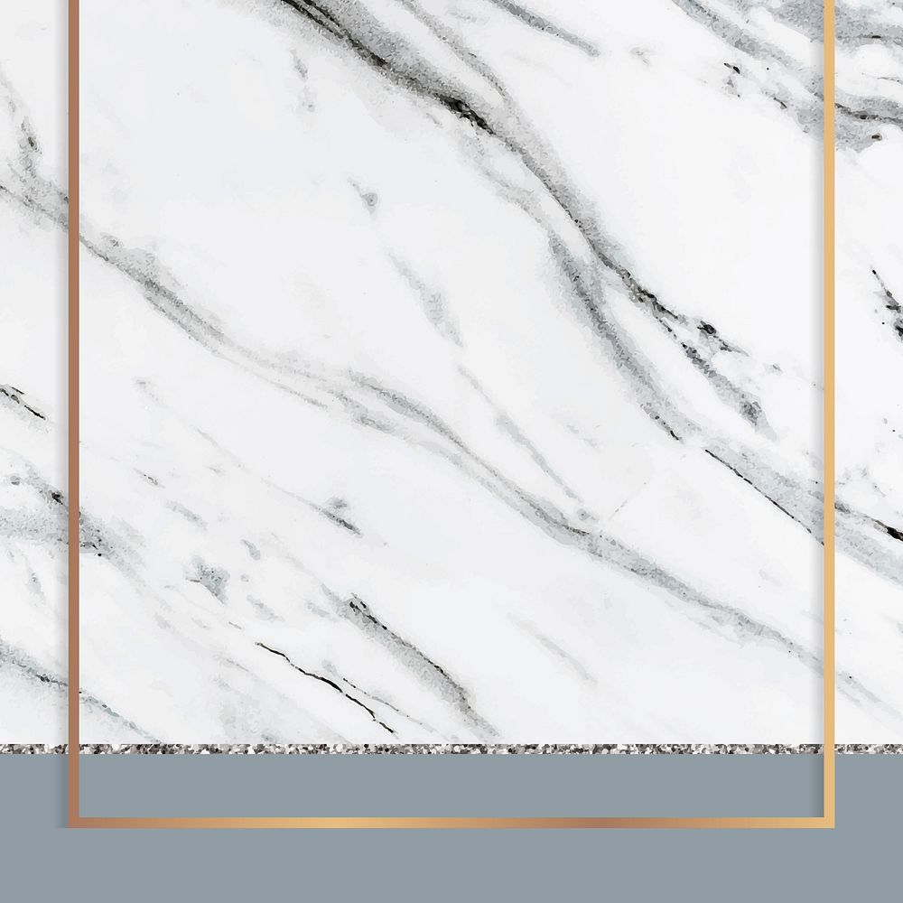 Golden frame on white marble textured background vector
