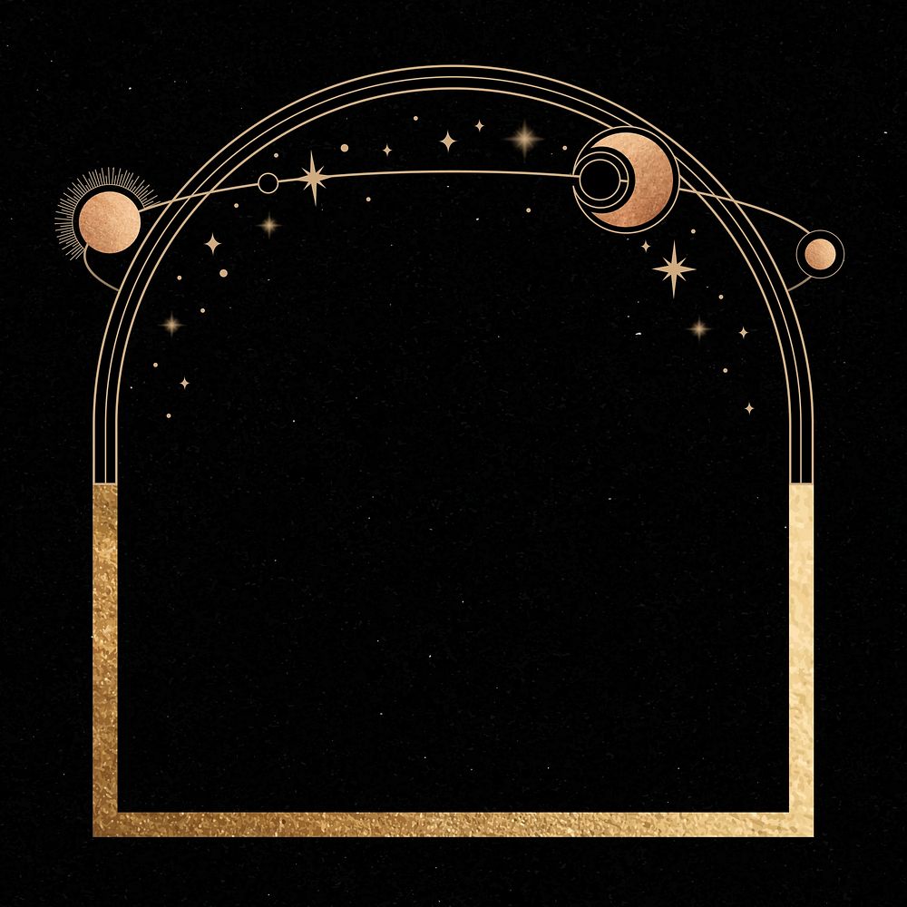 Mystical golden frame on black background vector