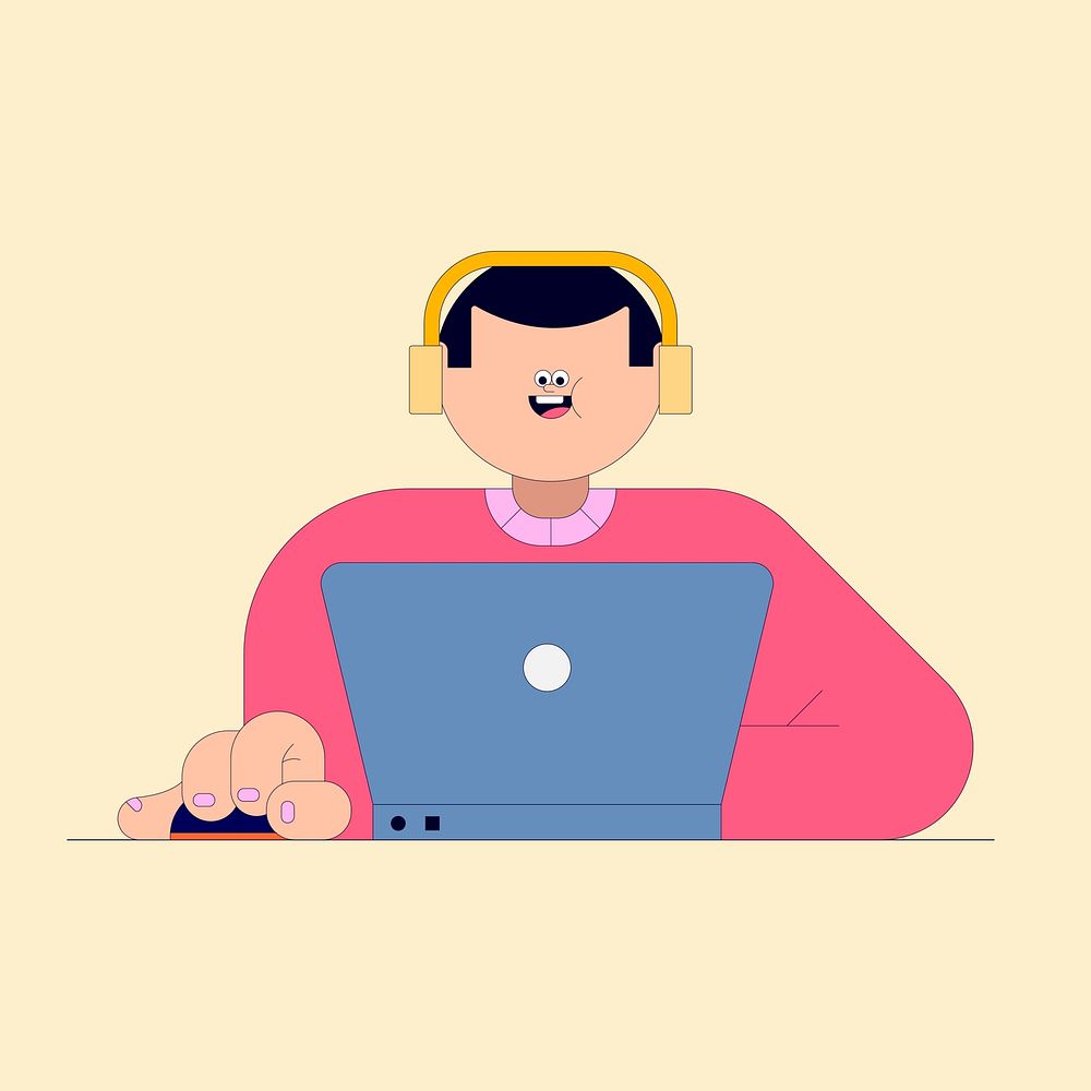 Illustration of young man working with laptop vector