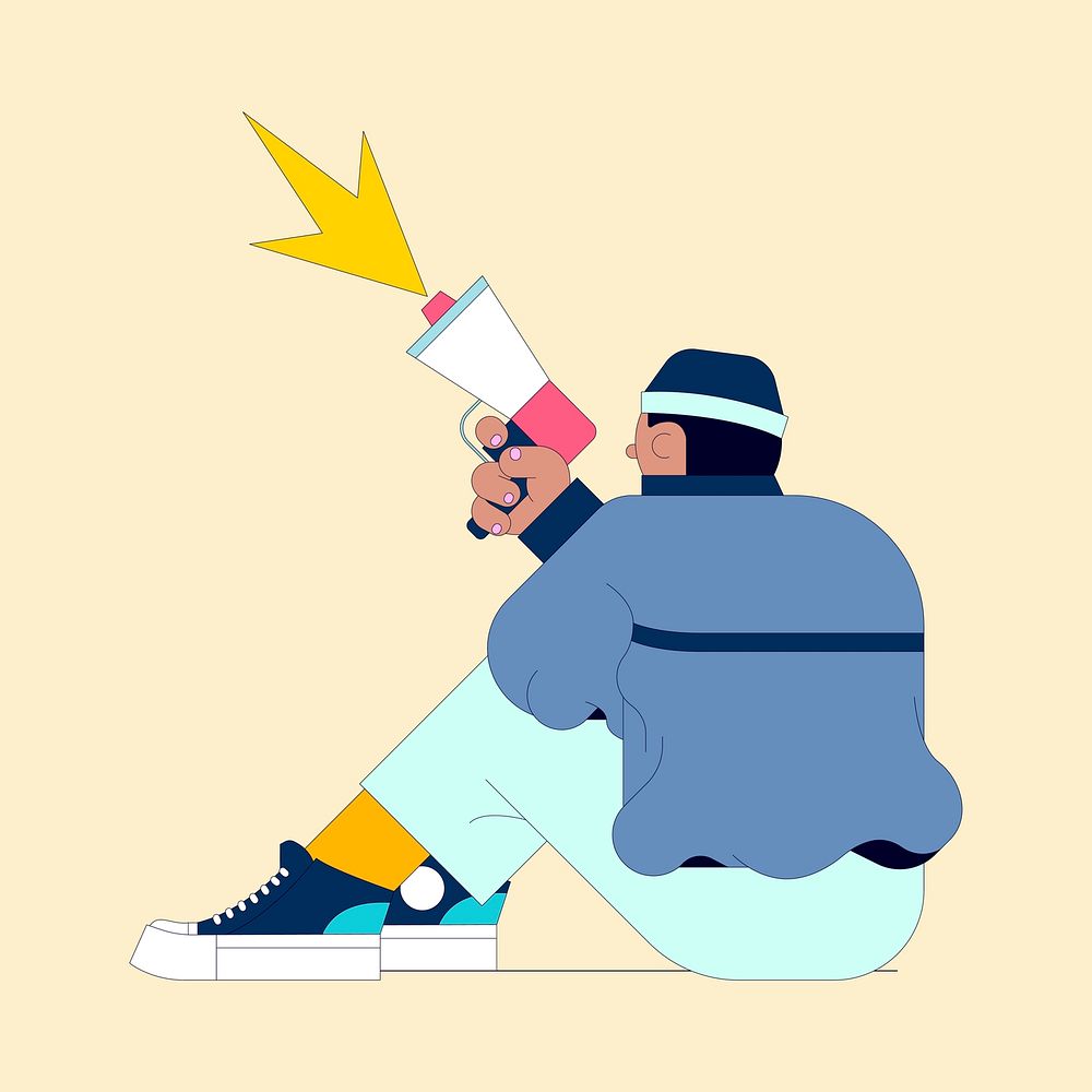 Illustration of a young man with megaphone from behind vector