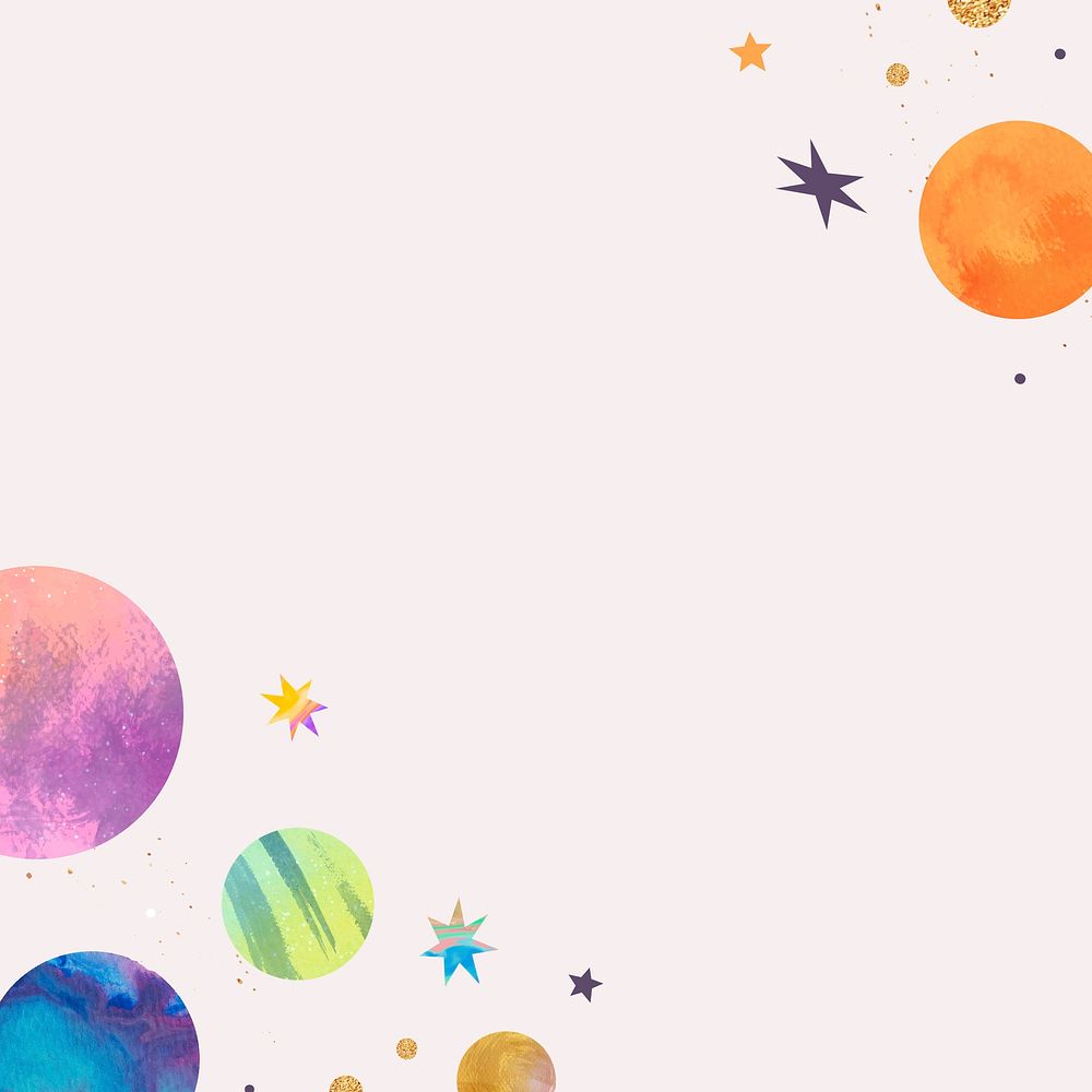 Colorful galaxy watercolor doodle frame on pastel background vector