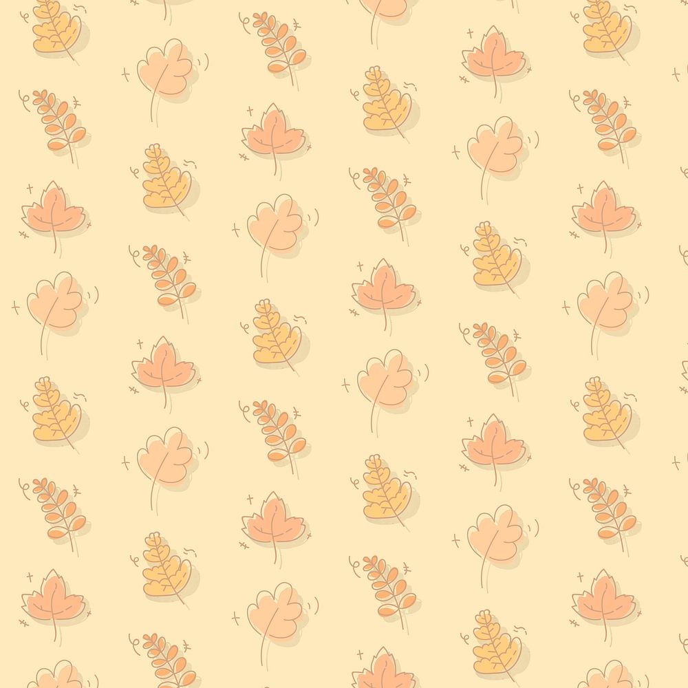 Autumnal leaves doodle seamless patterned background vector