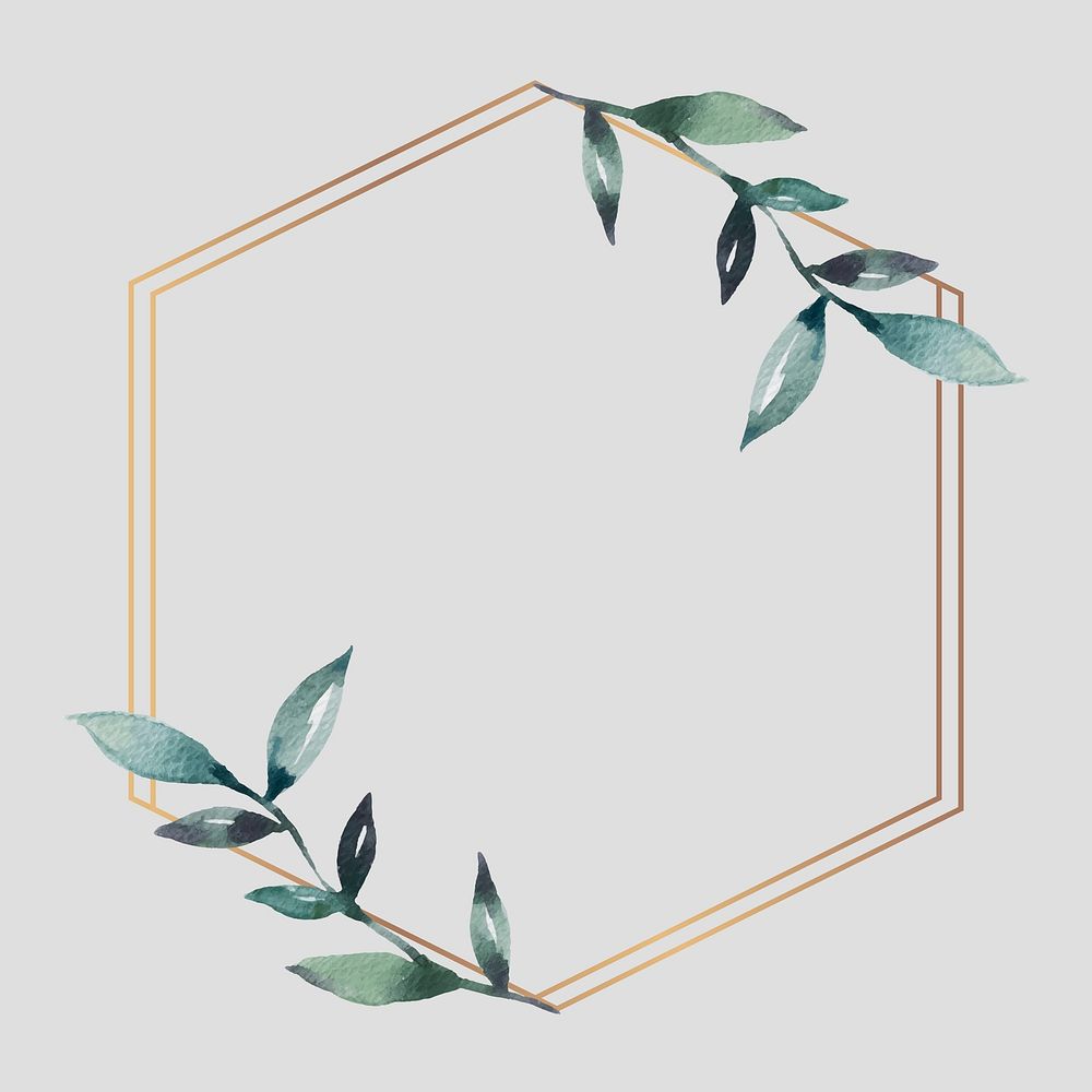 Leafy golden hexagon frame social ads template vector