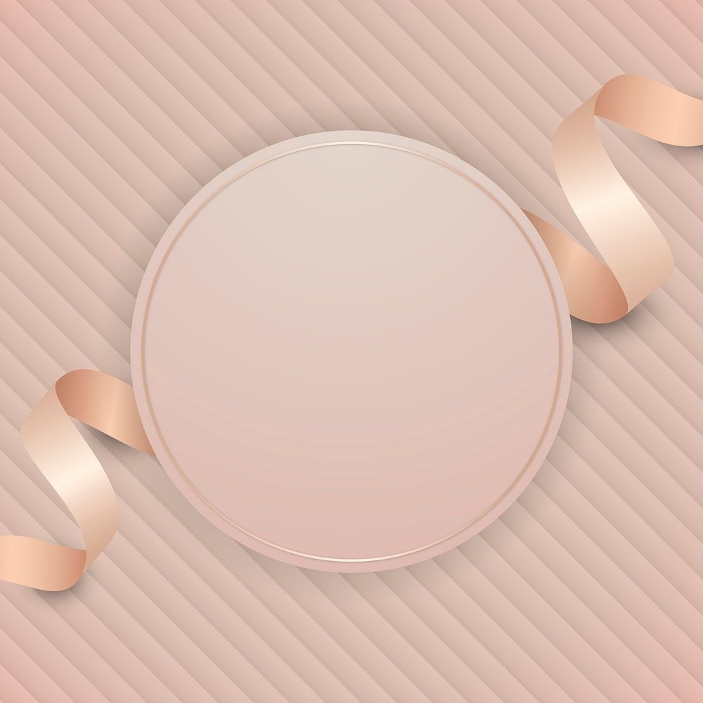 Round frame with pink gold ribbon vector